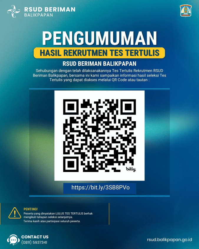 PENGUMUMAN PELAKSANAAN TES TERTULIS PENERIMAAN PEGAWAI BLUD RSUD BERIMAN BALIKPAPAN AGUSTUS TAHUN 2026